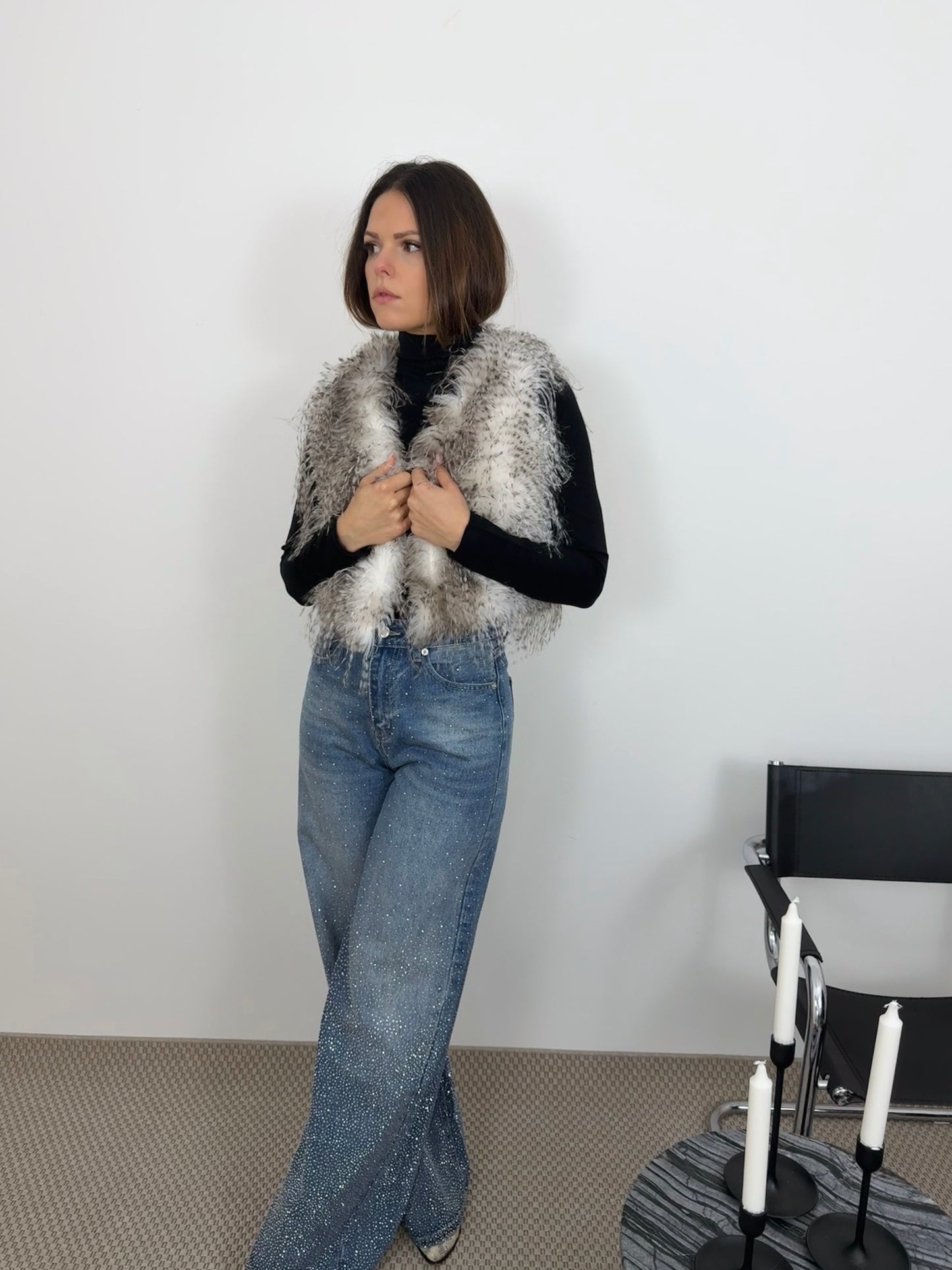 ALICE - VESTE SANS MANCHE FOURRURE GRIS