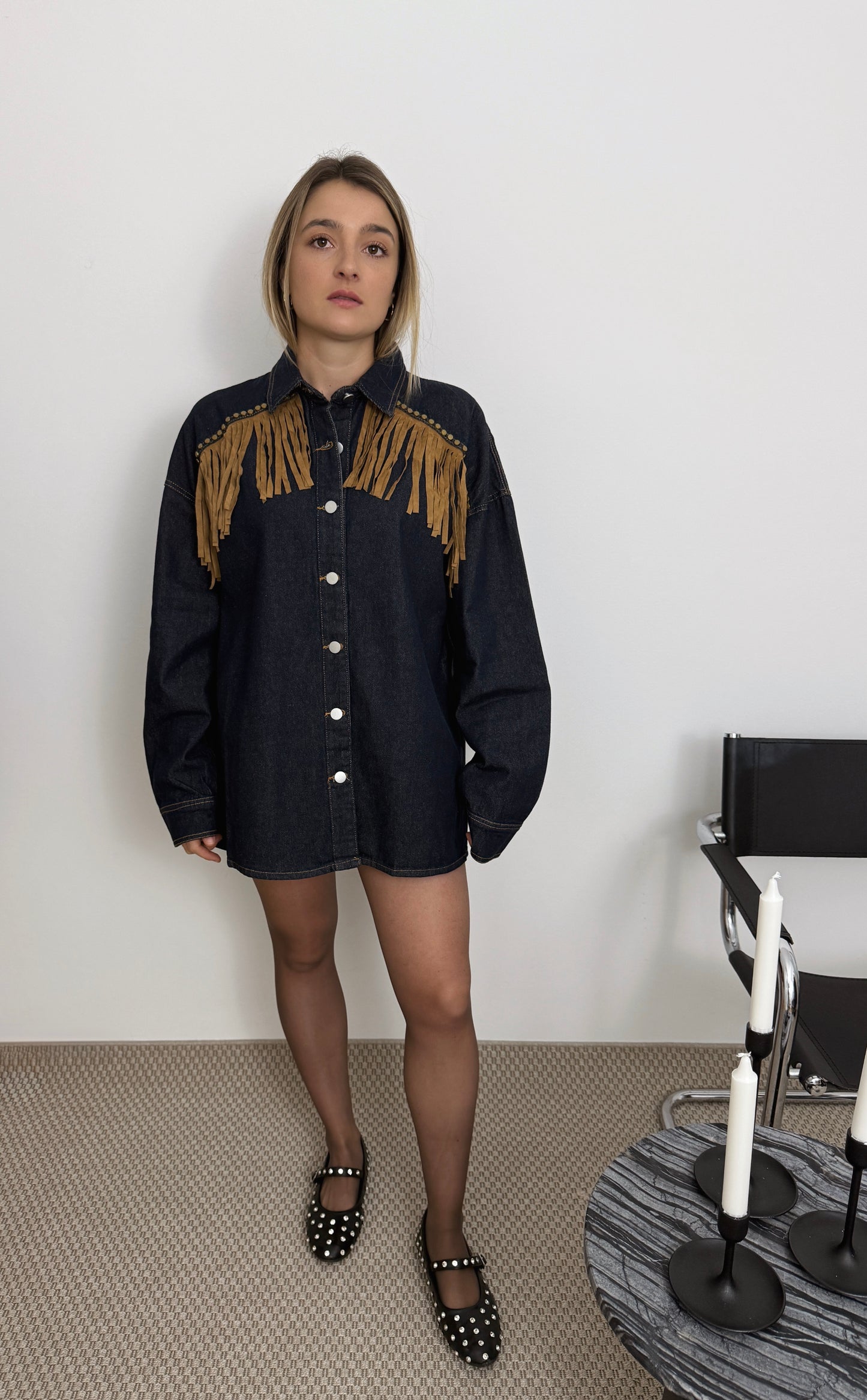 ISALINE - SURCHEMISE ROBE VESTE OVERSIZED BLEUE