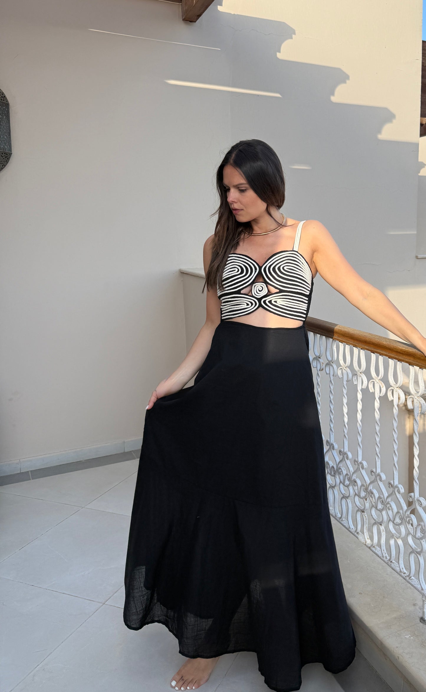 GARANCE - ROBE LONGUE NOIRE AJOUREE