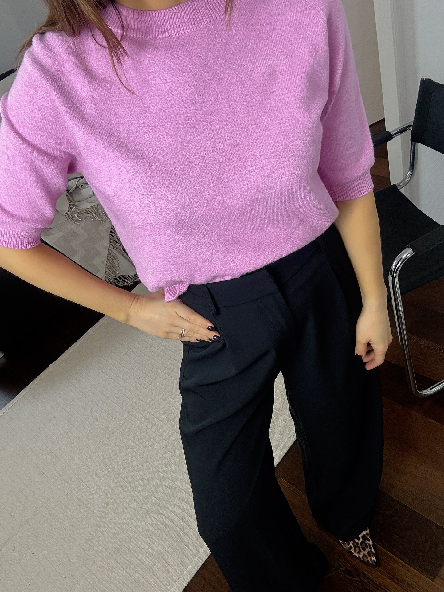VANESSA - PULL MANCHE COURTE ROSE