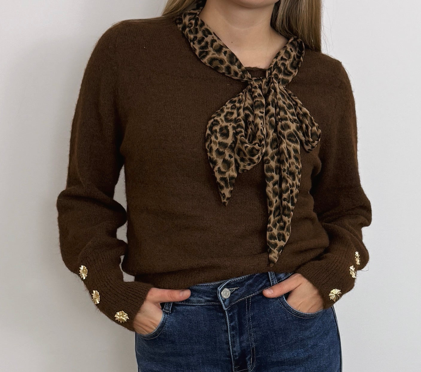 SOPHIE - PULL DETAIL LEOPARD BRUN