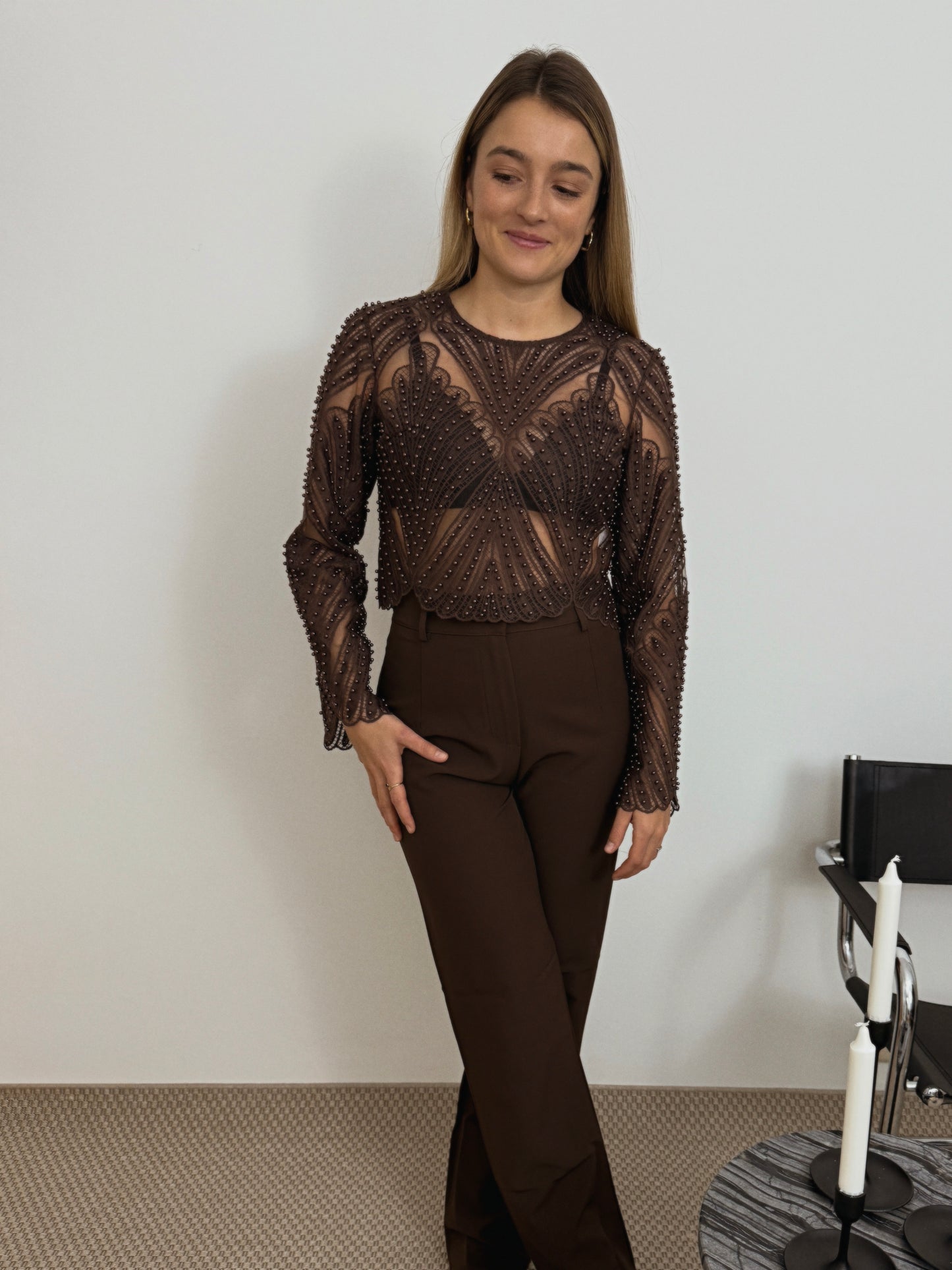 PAULINE - PANTALON DROIT CHOCO