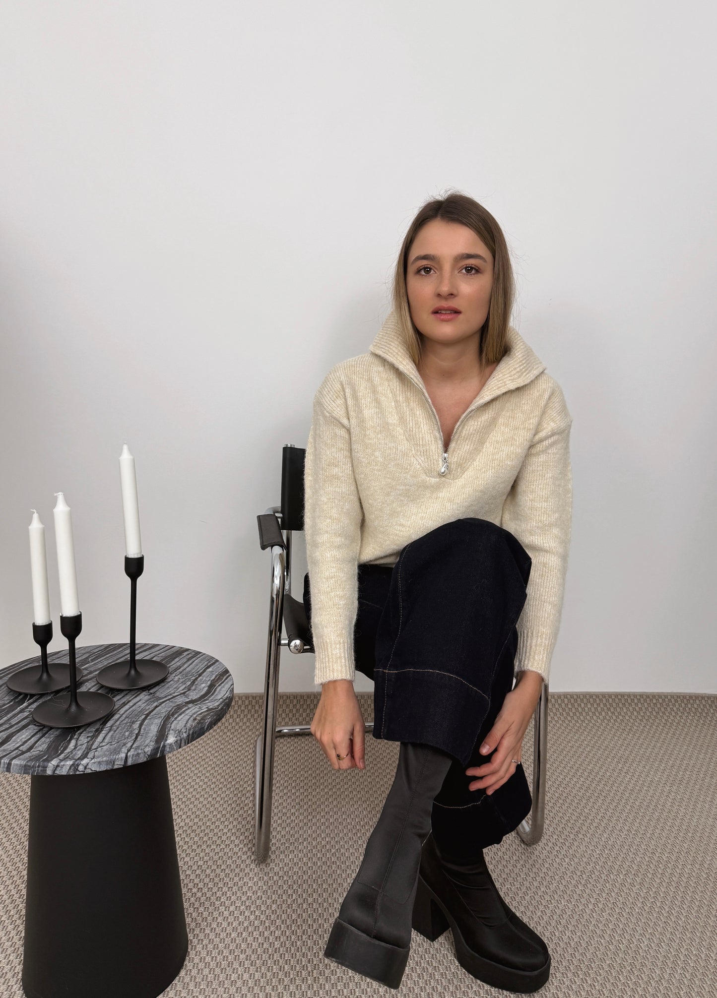 MATHILDE - PULL ZIPPÉ CREME