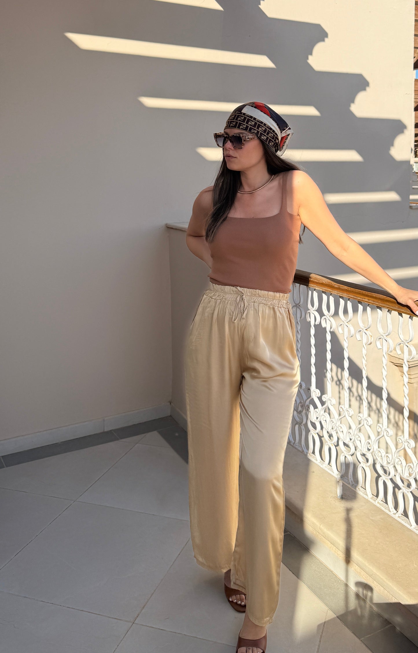 CLAUDIA - PANTALON SATINE BEIGE