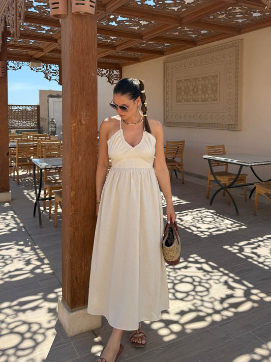 CONSTANCE - ROBE LONGUE ECRU DOS AJOURE