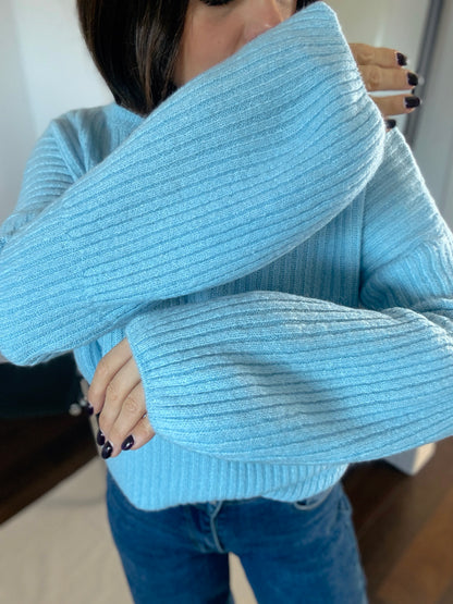 AURORE - PULL MANCHE BALLON BLEU