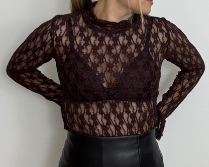 CECILE - BLOUSE DENTELLE PRUNE