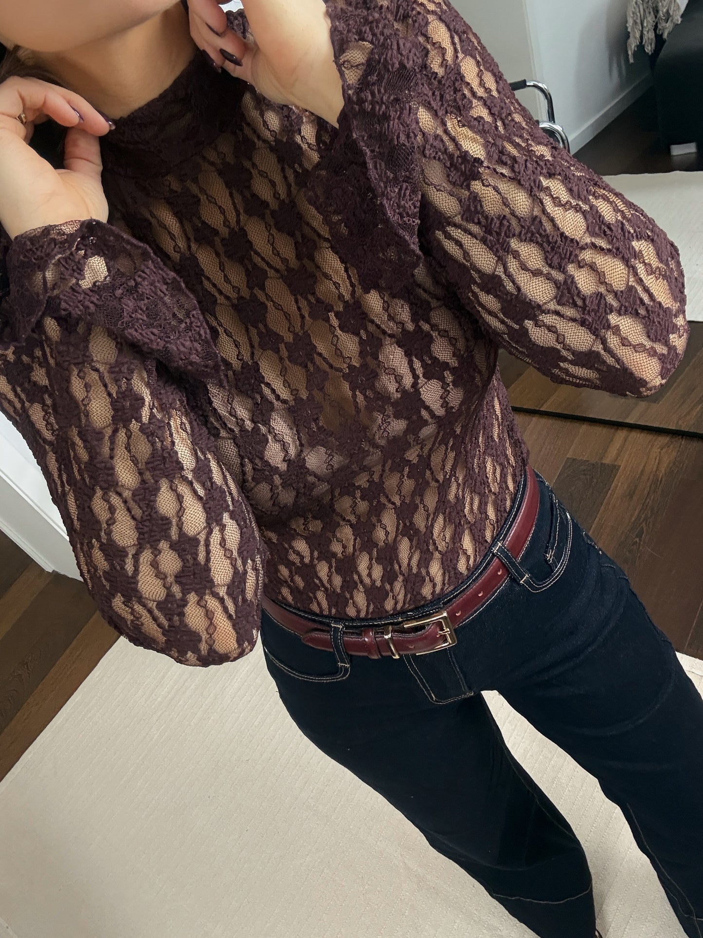 CECILE - BLOUSE DENTELLE PRUNE