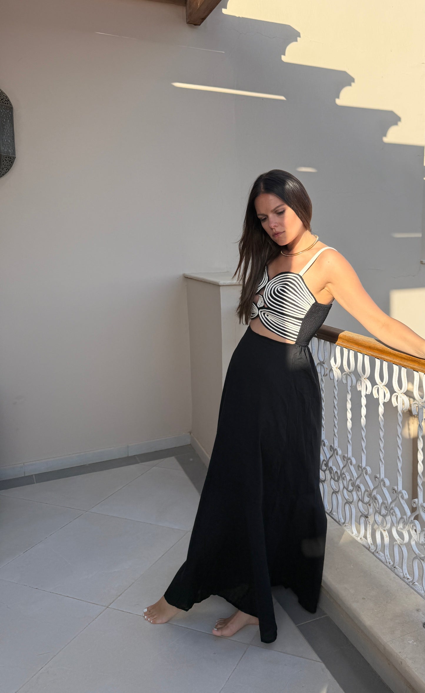 GARANCE - ROBE LONGUE NOIRE AJOUREE