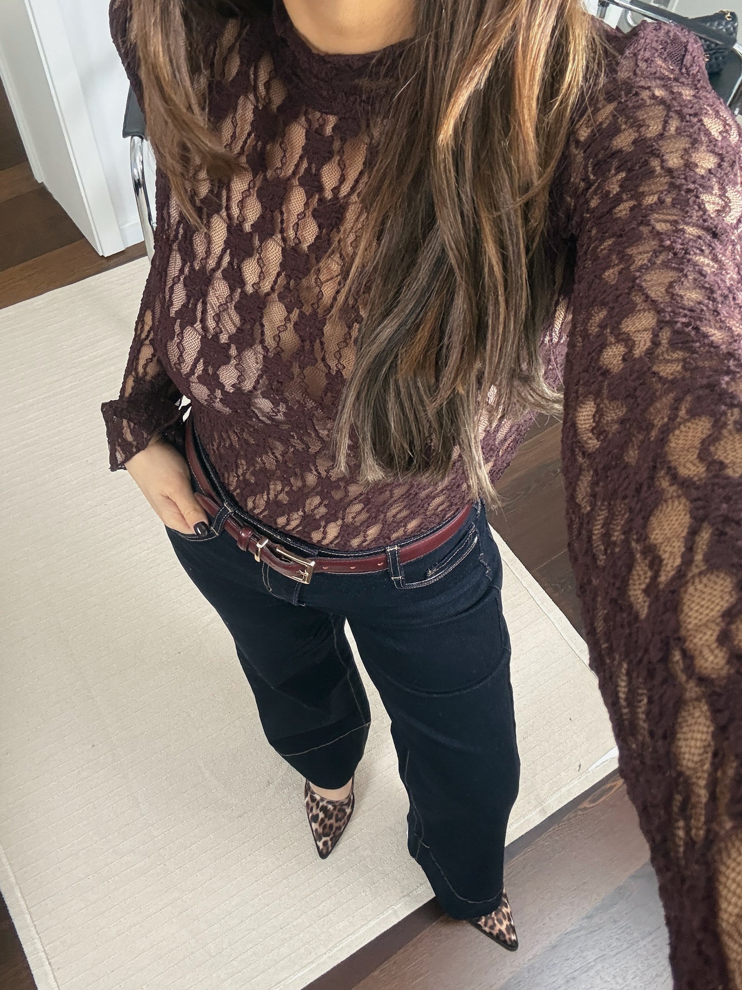 CECILE - BLOUSE DENTELLE PRUNE