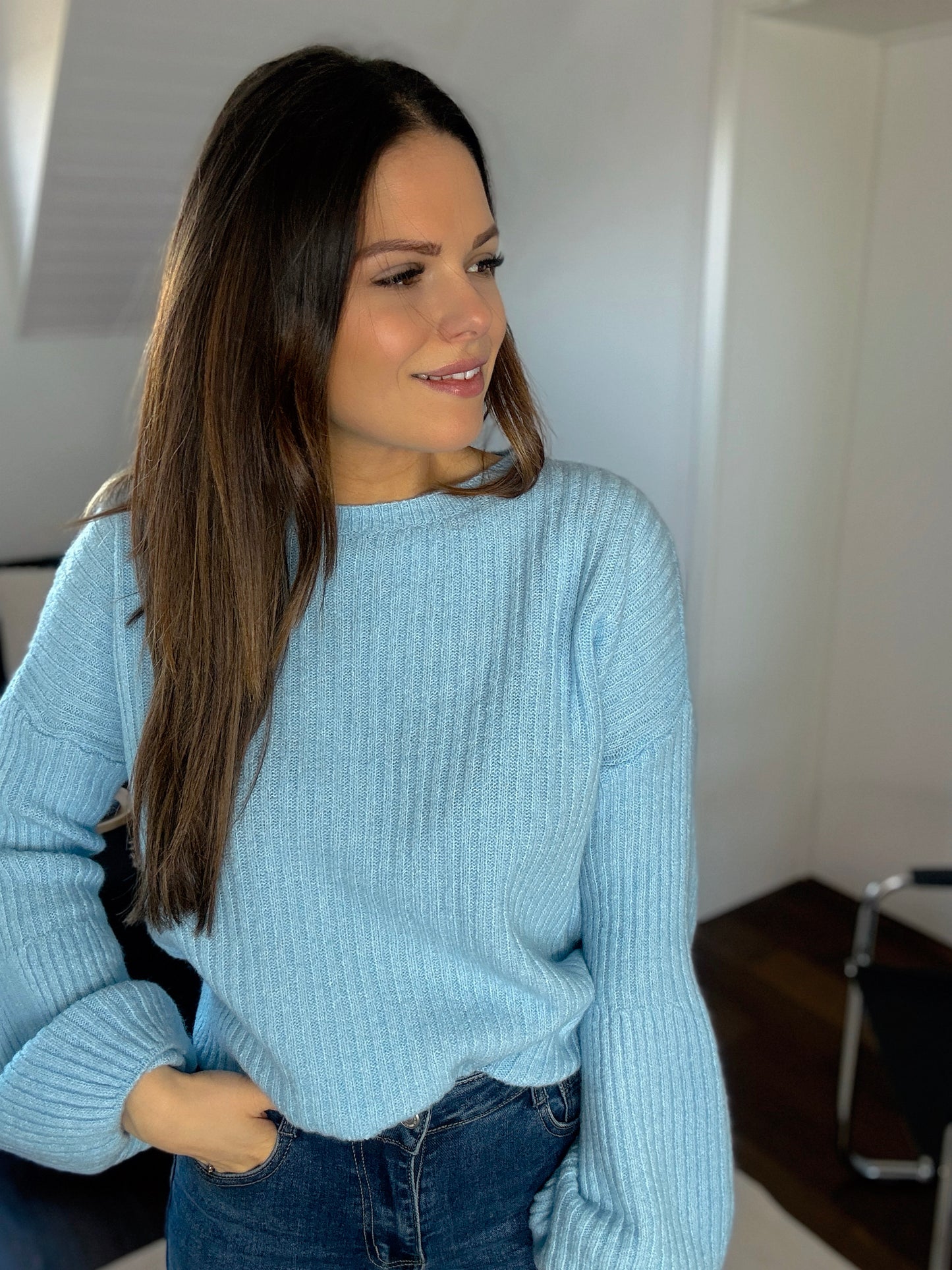 AURORE - PULL MANCHE BALLON BLEU