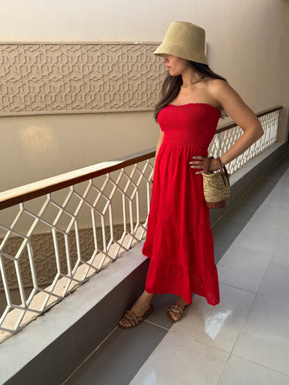AMANDINE - ROBE LONGUE BUSTIER ROUGE