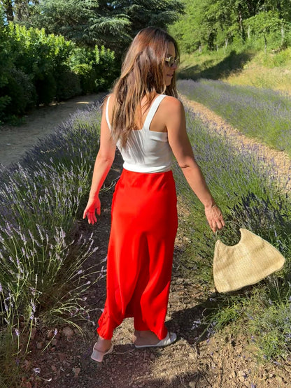 CAPUCINE ROUGE ORANGE - JUPE LONGUE