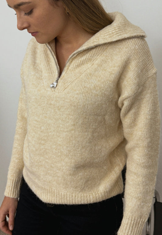 MATHILDE - PULL ZIPPÉ CREME
