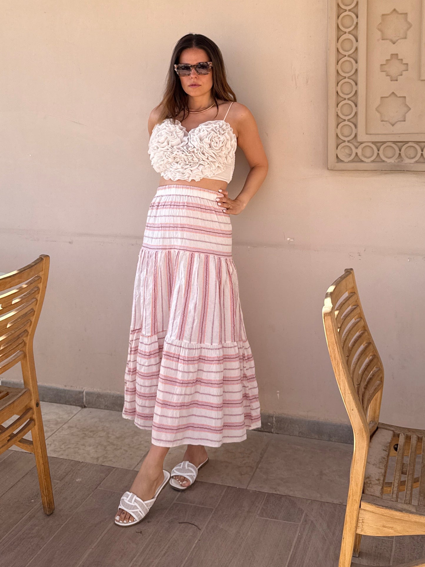 ELENA - JUPE A RAYURE ROSE ORANGE