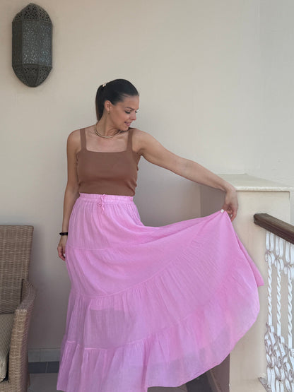 PAULA - JUPE LONGUE VOLANT ROSE