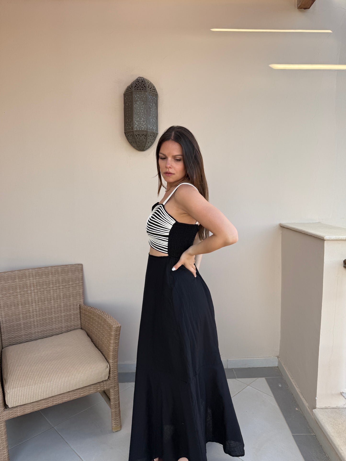 GARANCE - ROBE LONGUE NOIRE AJOUREE