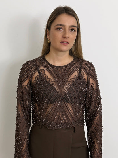 CLEMENCE - BLOUSE PERLEE CHOCO