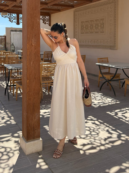 CONSTANCE - ROBE LONGUE ECRU DOS AJOURE