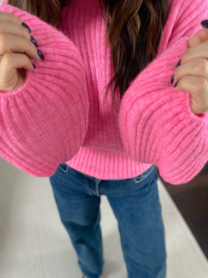 AURORE - PULL MANCHE BALLON ROSE