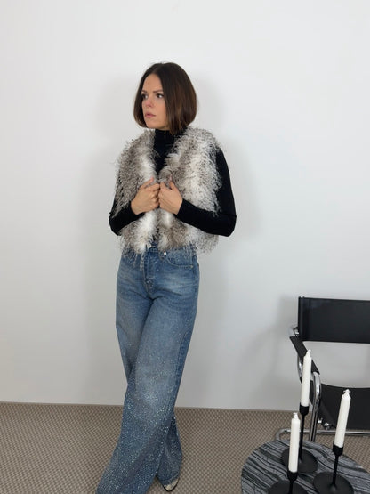 ALICE - VESTE SANS MANCHE FOURRURE GRIS