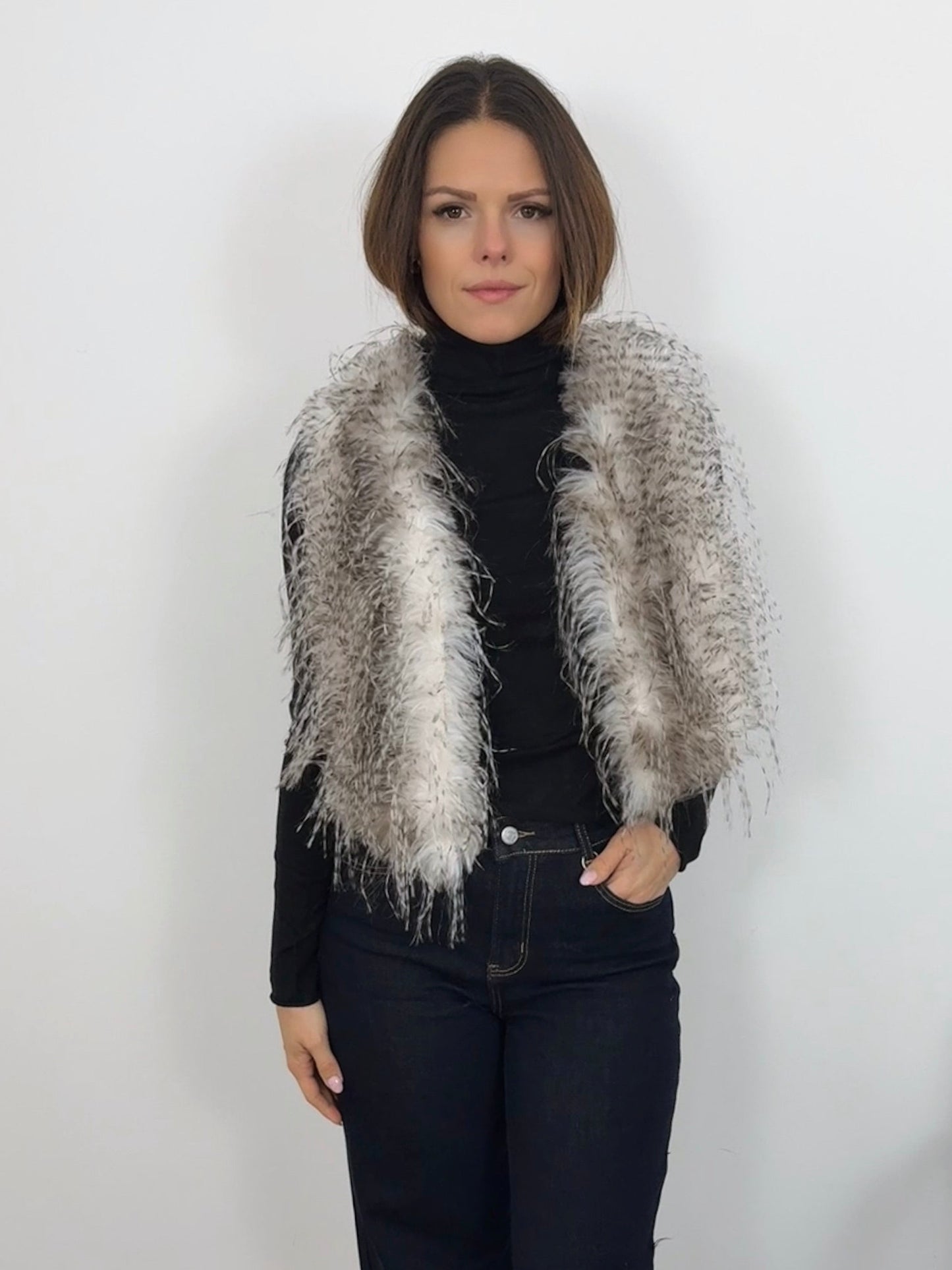 ALICE - VESTE SANS MANCHE FOURRURE GRIS