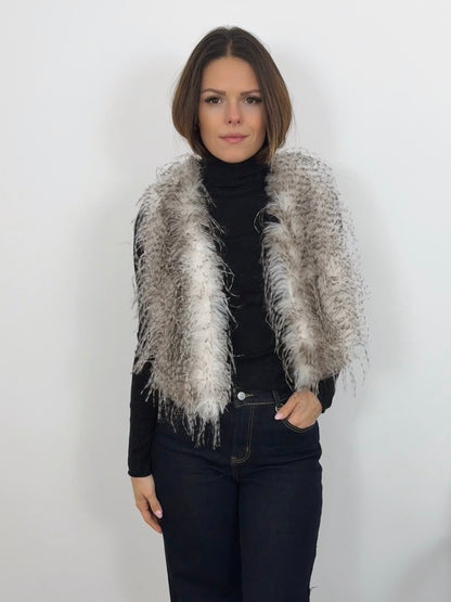 ALICE - VESTE SANS MANCHE FOURRURE GRIS