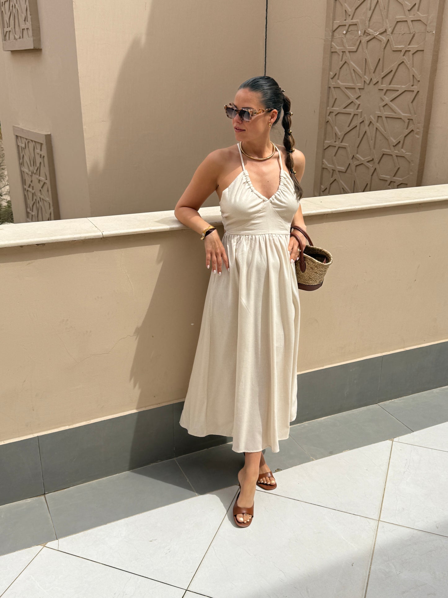 CONSTANCE - ROBE LONGUE ECRU DOS AJOURE