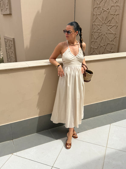 CONSTANCE - ROBE LONGUE ECRU DOS AJOURE