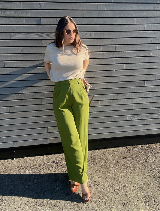 AGATHE - PANTALON TAILLE HAUTE OLIVE