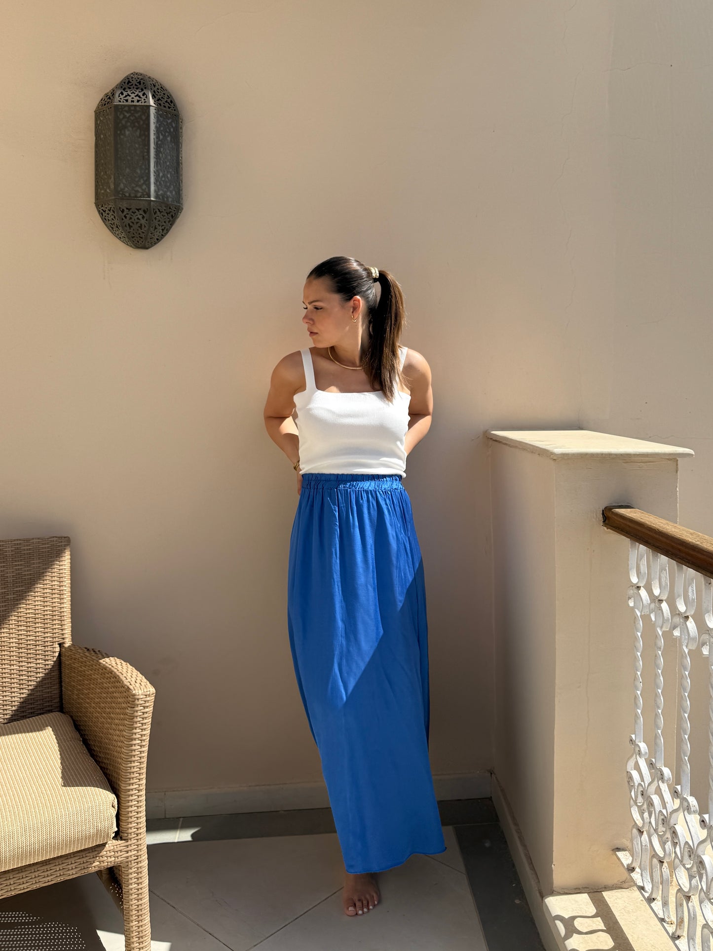 MARINE - JUPE LONGUE SATINEE BLEU