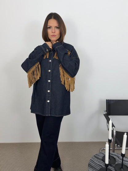 ISALINE - ROBE VESTE OVERSIZED BLEUE