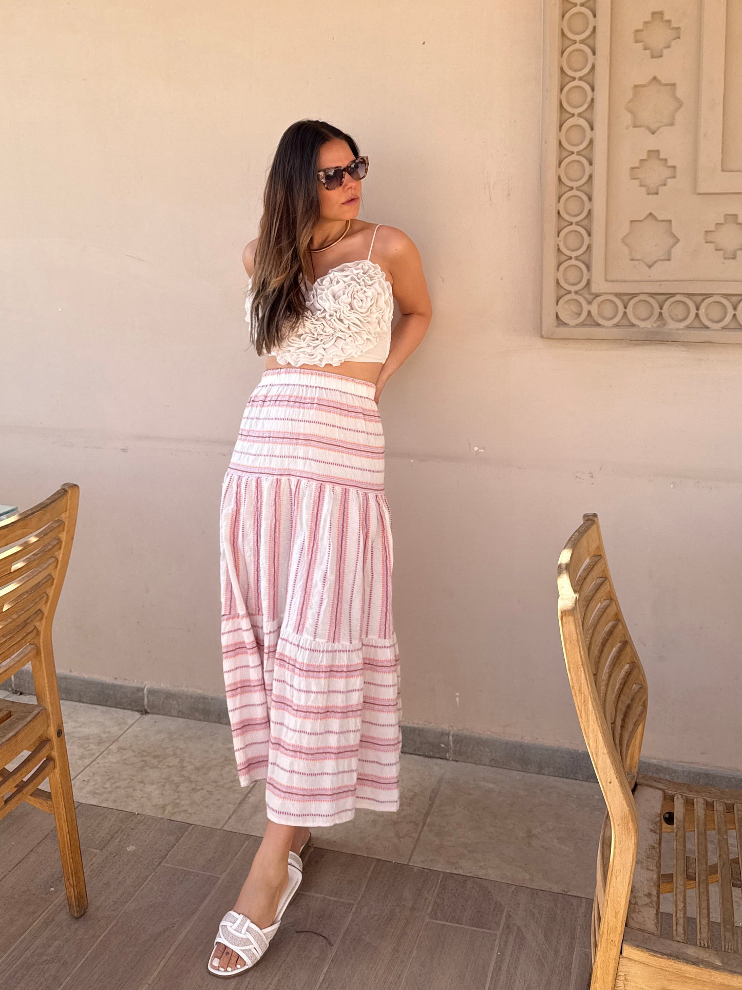 ELENA - JUPE A RAYURE ROSE ORANGE