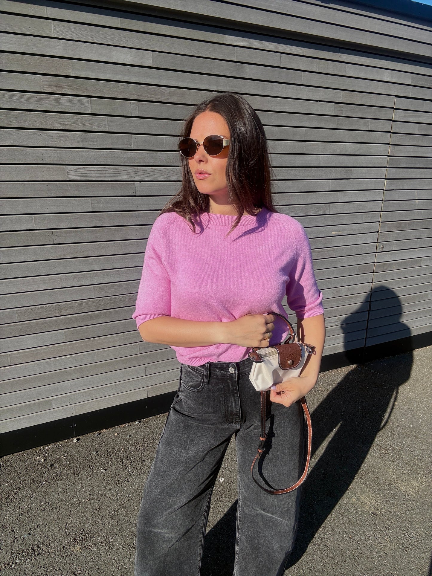VANESSA - PULL MANCHE COURTE ROSE