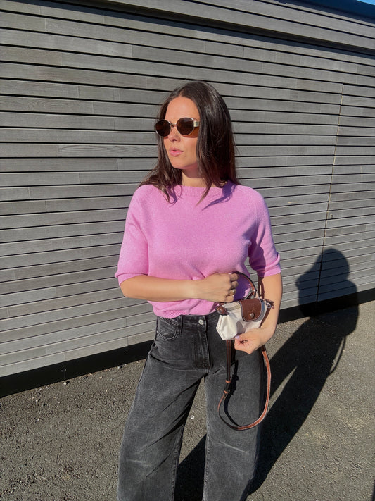 VANESSA - PULL MANCHE COURTE ROSE