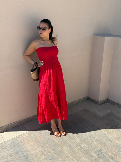 AMANDINE - ROBE LONGUE BUSTIER ROUGE