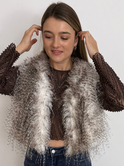 ALICE - VESTE SANS MANCHE FOURRURE GRIS