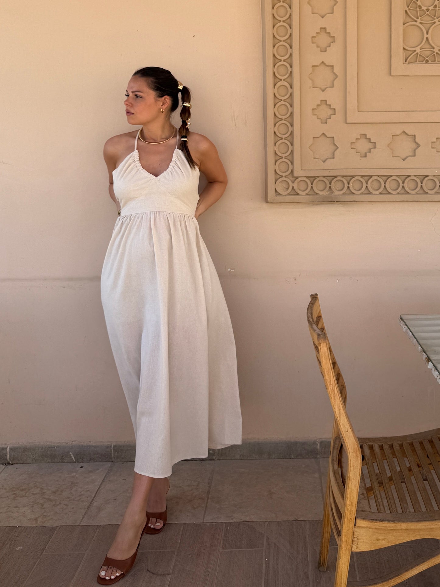 CONSTANCE - ROBE LONGUE ECRU DOS AJOURE