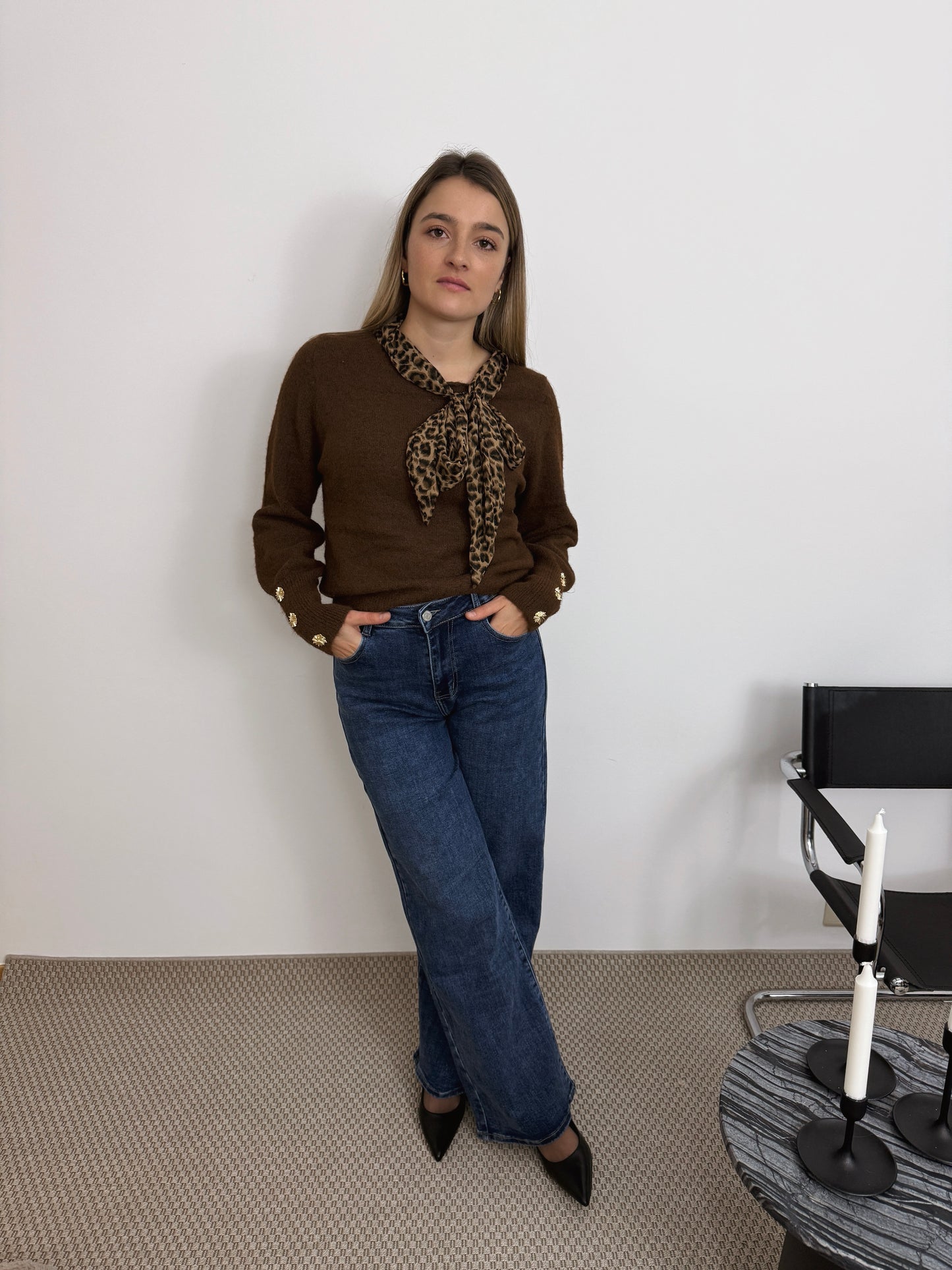 SOPHIE - PULL DETAIL LEOPARD BRUN