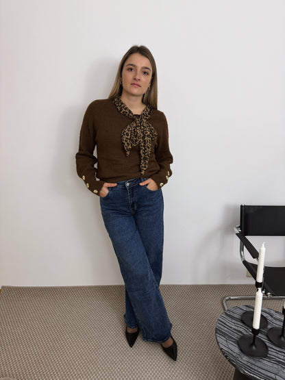 SOPHIE - PULL DETAIL LEOPARD BRUN