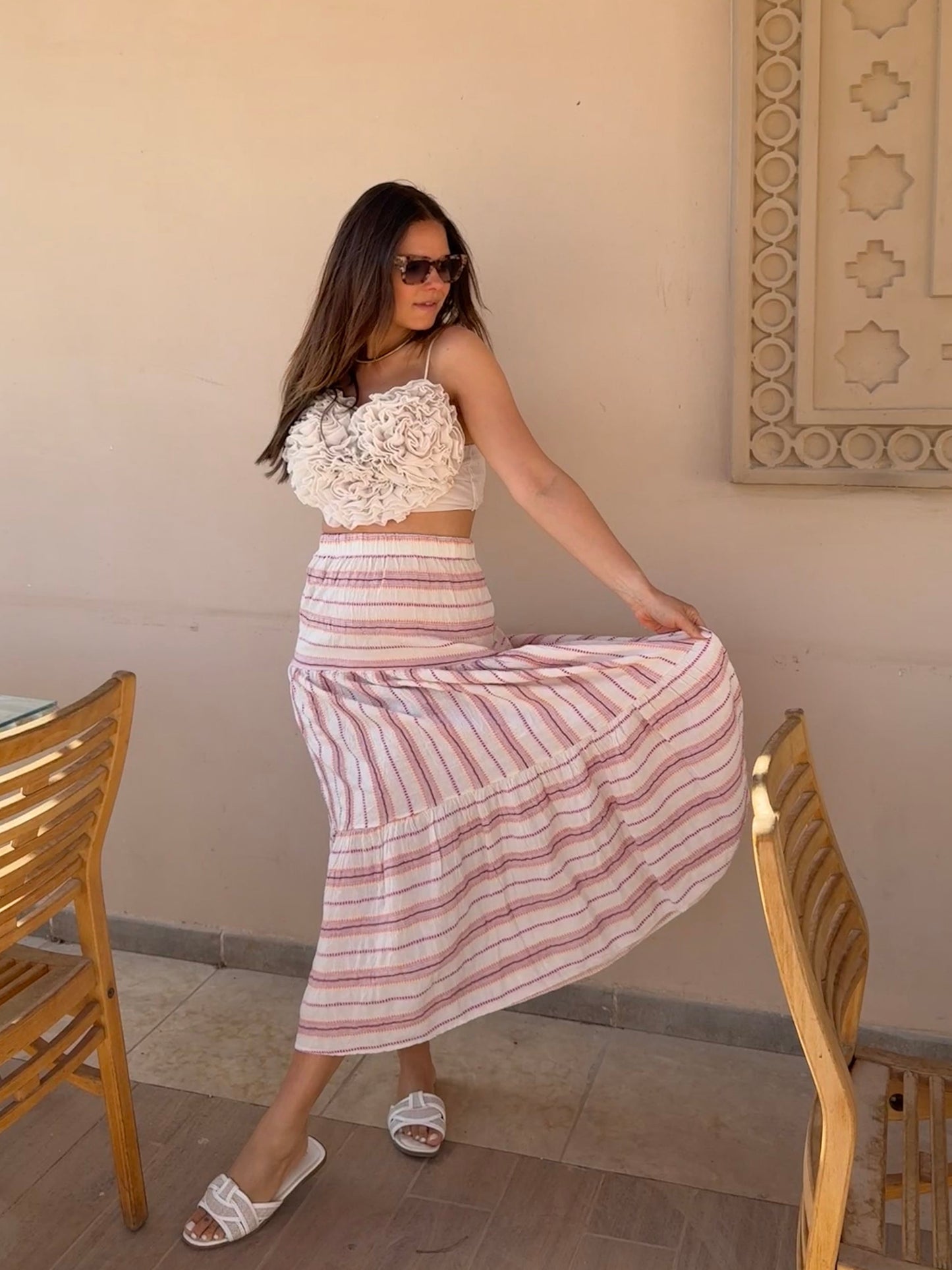 ELENA - JUPE A RAYURE ROSE ORANGE