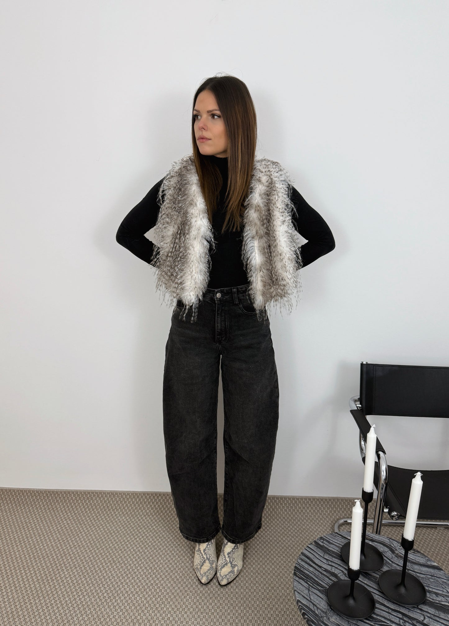 ALICE - VESTE SANS MANCHE FOURRURE GRIS