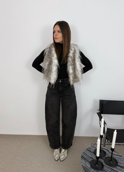 ALICE - VESTE SANS MANCHE FOURRURE GRIS