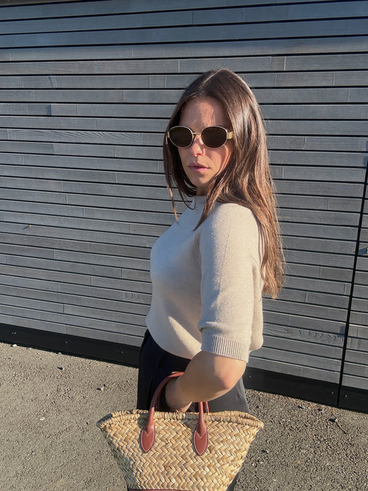 VANESSA - PULL MANCHE COURTE BEIGE