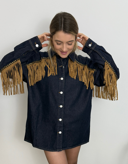 ISALINE - ROBE VESTE OVERSIZED BLEUE