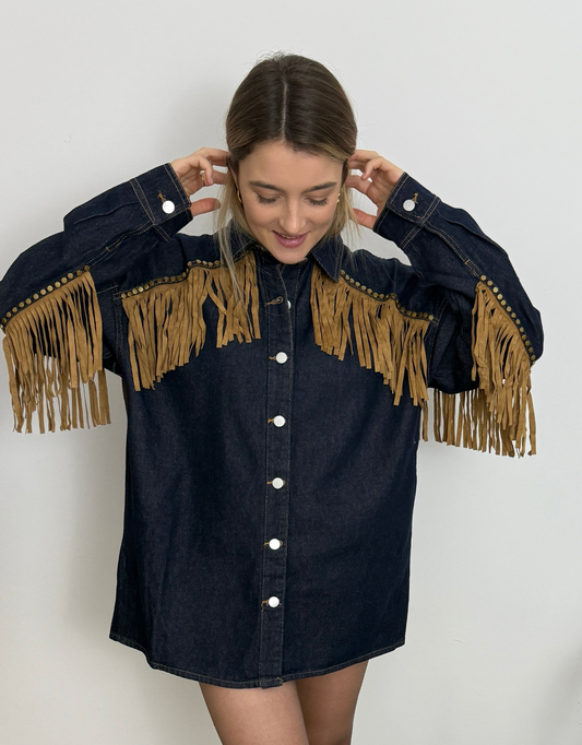 ISALINE - ROBE VESTE OVERSIZED BLEUE