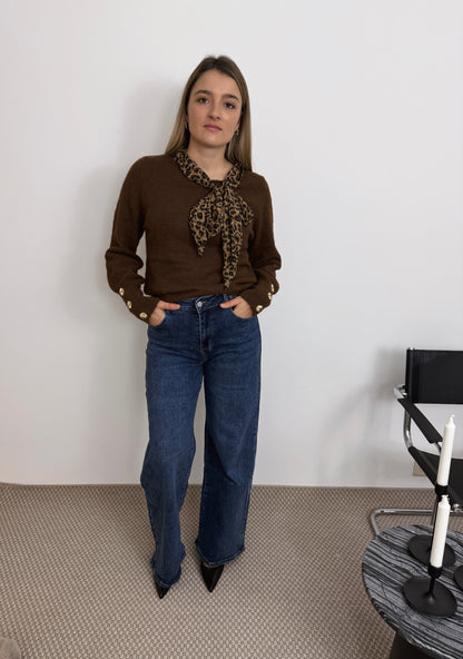 SOPHIE - PULL DETAIL LEOPARD BRUN