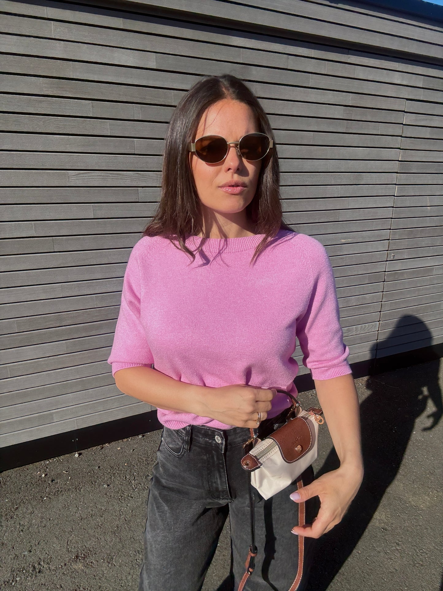 VANESSA - PULL MANCHE COURTE ROSE