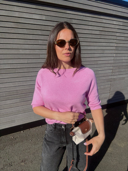 VANESSA - PULL MANCHE COURTE ROSE