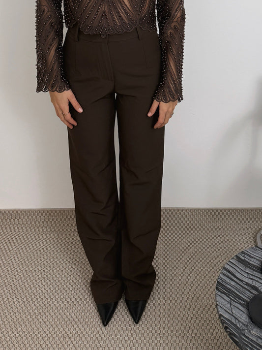 PAULINE - PANTALON DROIT CHOCO